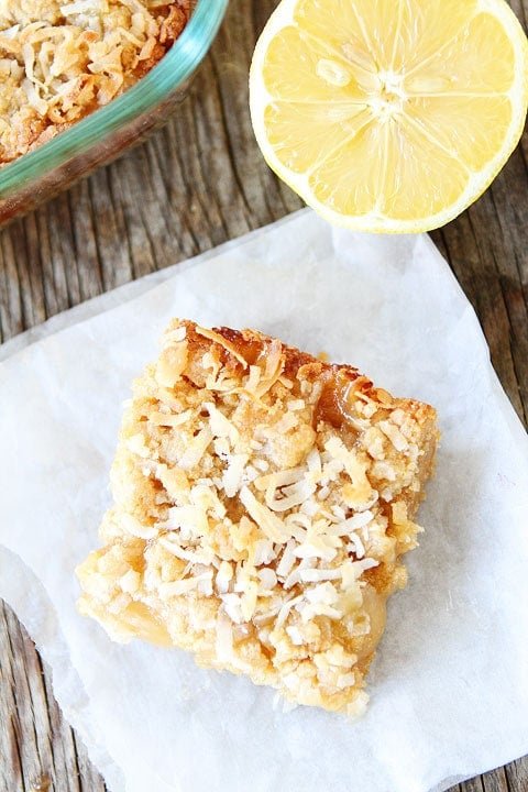 Lemon Coconut Crumb Bars Recipe Lemon Coconut Crumb Bars Recipe on twopeasandtheirpod.com The coconut takes these lemon bars over the top!