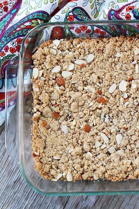 Jam Almond Crumb Bars Recipe Jam Almond Crumb Bars in pan