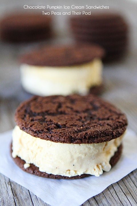 Chocolate Pumpkin Ice Cream Sandwiches on twopeasandtheirpod.com #recipe Chocolate Pumpkin Ice Cream Sandwiches on twopeasandtheirpod.com #recipe