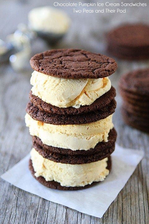 Chocolate Pumpkin Ice Cream Sandwiches on twopeasandtheirpod.com Love the chocolate and pumpkin combo! Chocolate Pumpkin Ice Cream Sandwiches on twopeasandtheirpod.com Love the chocolate and pumpkin combo!