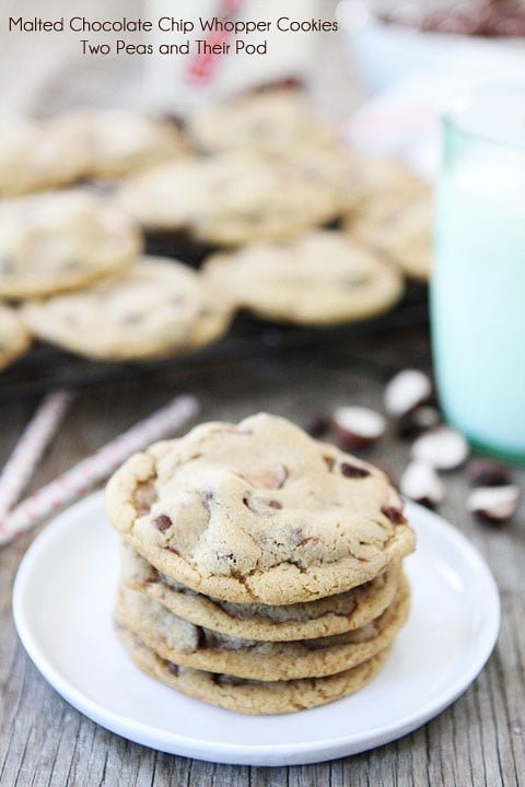 Malted Chocolate Chip Whopper Cookie Recipe on twopeasandtheirpod.com #recipe #cookies Malted Chocolate Chip Whopper Cookie Recipe on twopeasandtheirpod.com #recipe #cookies