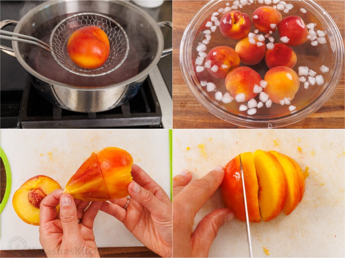 How to prepare peaches for peach pie by blanching and slicing step by step tutorial