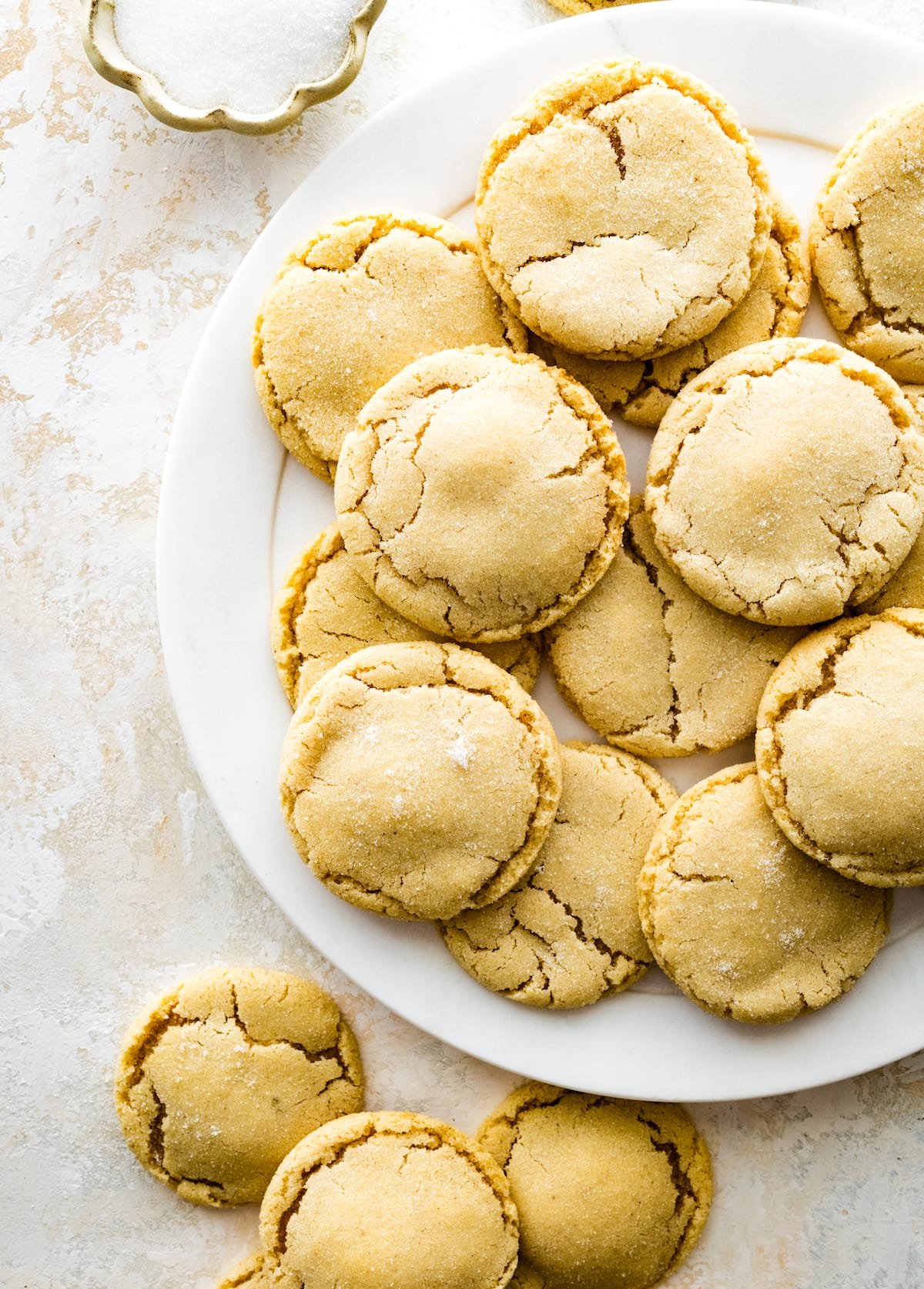 brown butter sugar cookies on platter.
