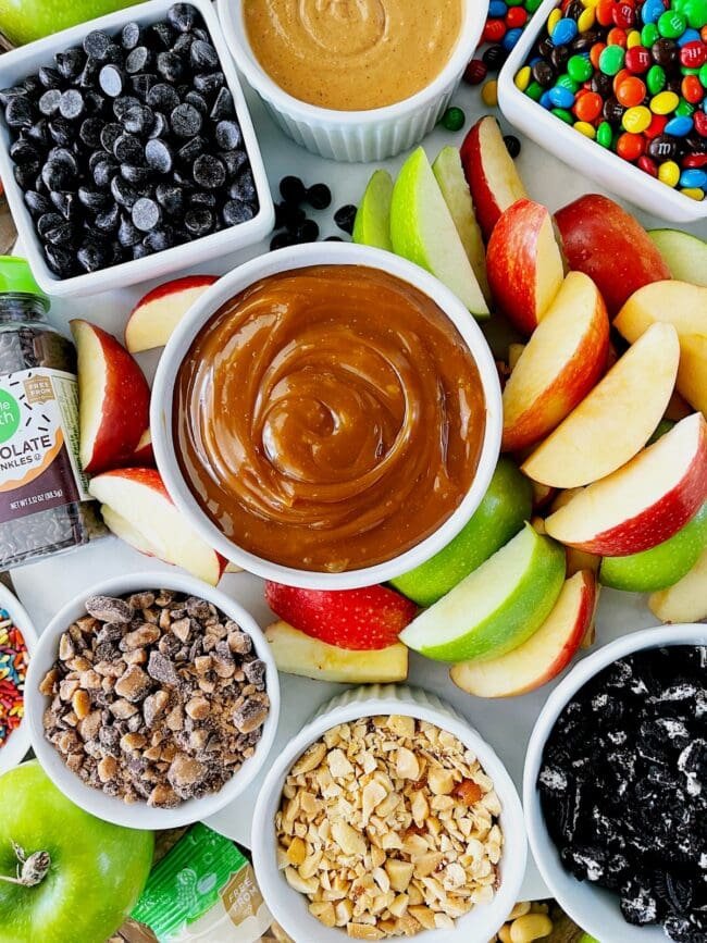 caramel apple board with toppings