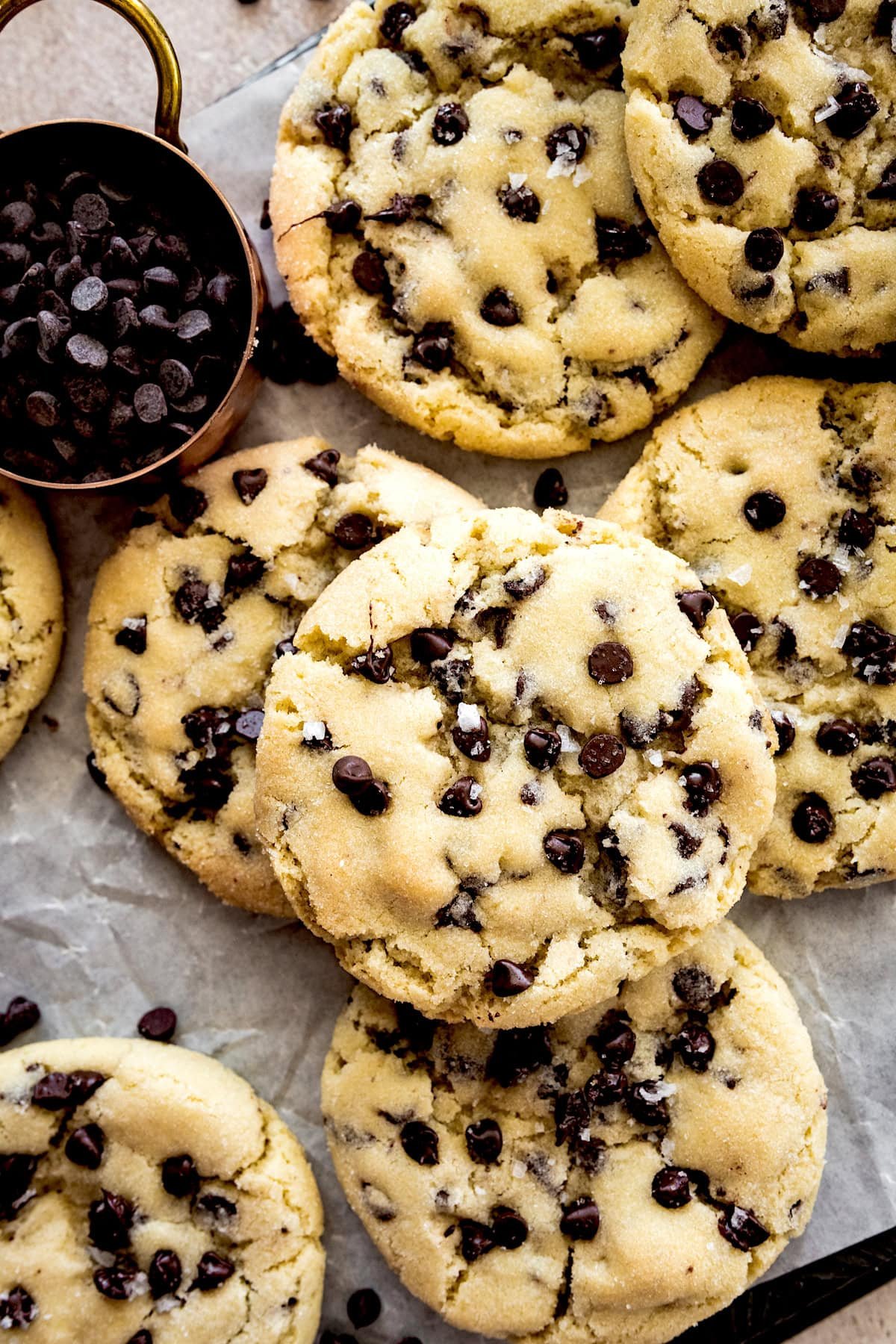 chocolate chip sugar cookies with flaky sea salt.