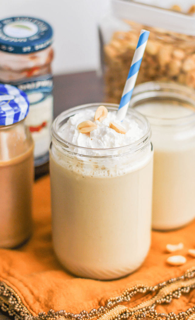 Healthy Peanut Butter and Jelly Smoothie Recipe (refined sugar free, high protein, gluten free) - Desserts with Benefits