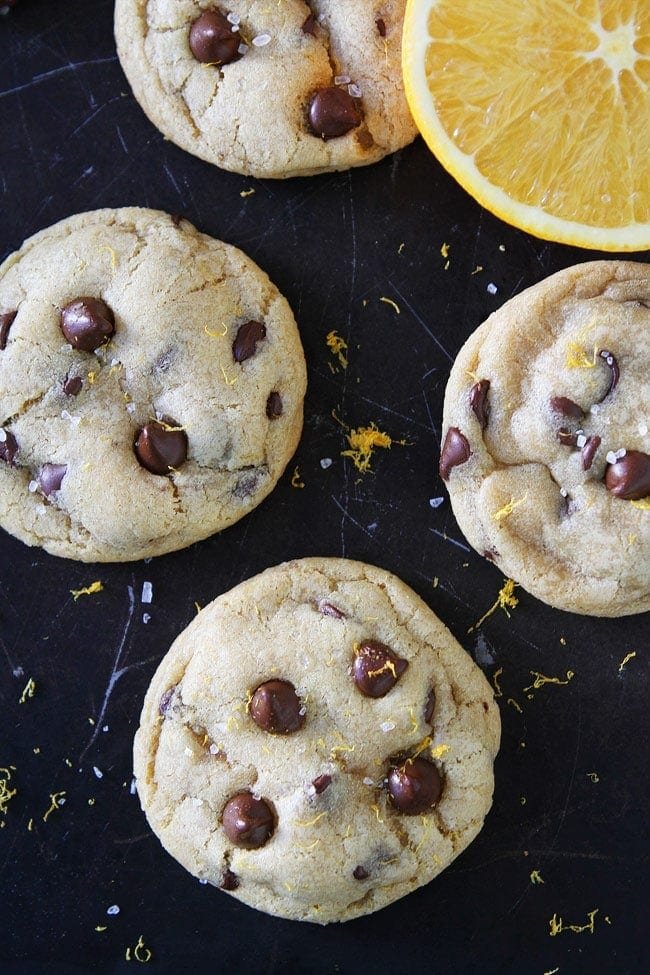 Orange Chocolate Chip Cookies Recipe on twopeasandtheirpod.com Soft and chewy chocolate chip cookies with a hint of orange! These cookies are delightful! Orange Chocolate Chip Cookies Recipe
