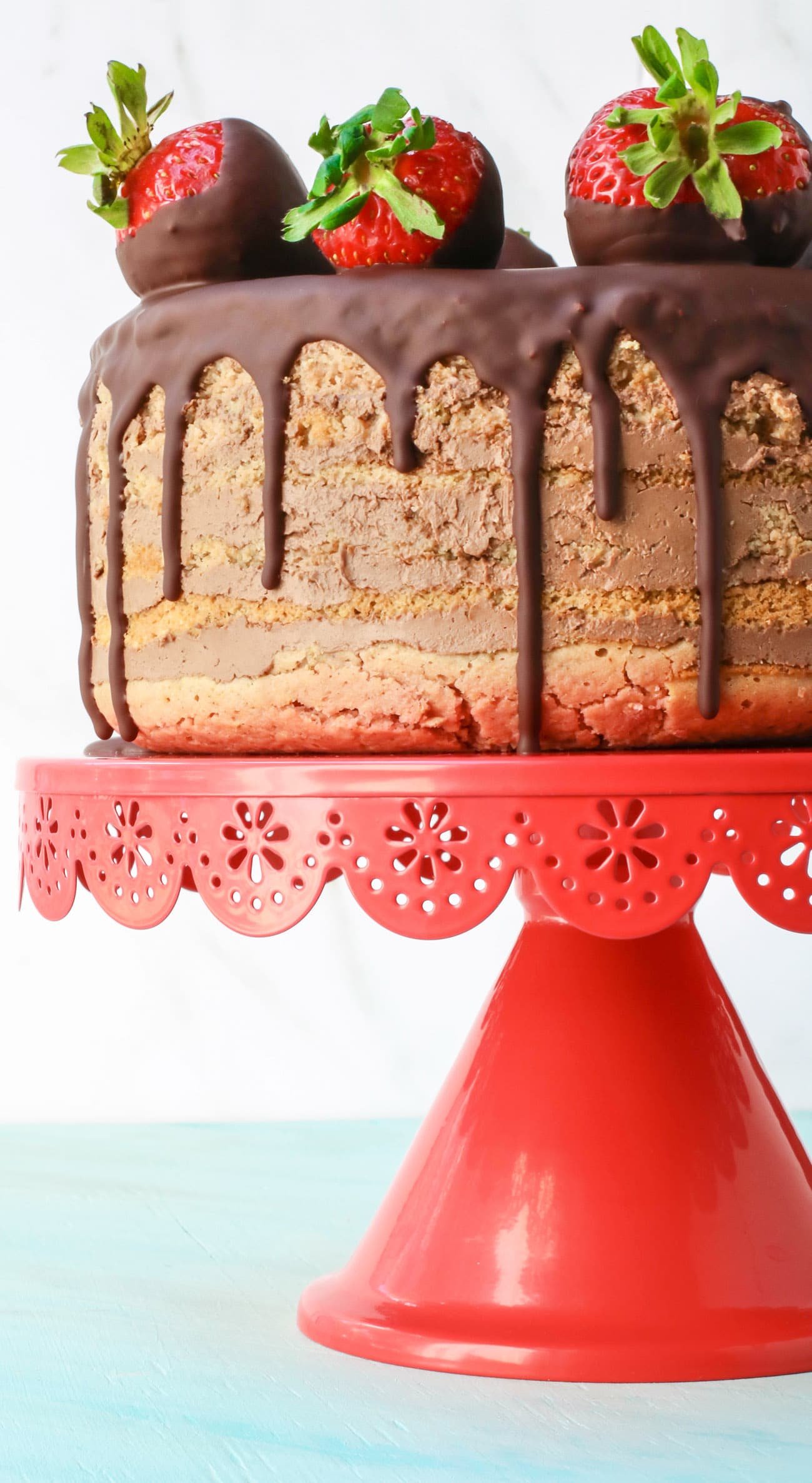 Seven-Layer Chocolate-Covered Strawberry Cake (sugar free, gluten free)
