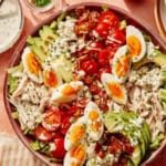 Cobb salad in a bowl freshly made.