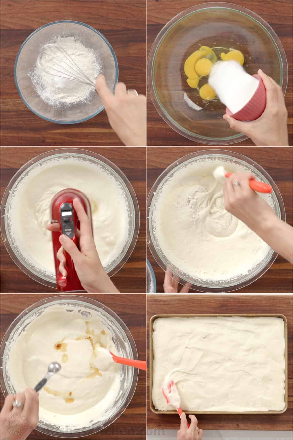Raspberry Swiss Roll Cake wraps moist sponge cake around a sweet and creamy mascarpone filling. Sounds difficult, but it couldn't be easier! Step-by-step pictures of how to mix batter to bake on a sheet pan