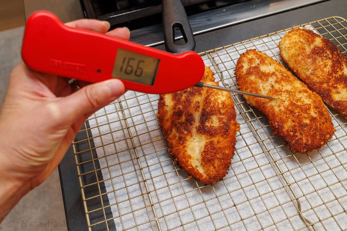 Easy breaded chicken cutlets recipe ready in under 30 minutes. Crispy on the outside with juicy chicken inside. Kid-friendly chicken dinner! How to know when meat is done cooking using a instant-read thermometer