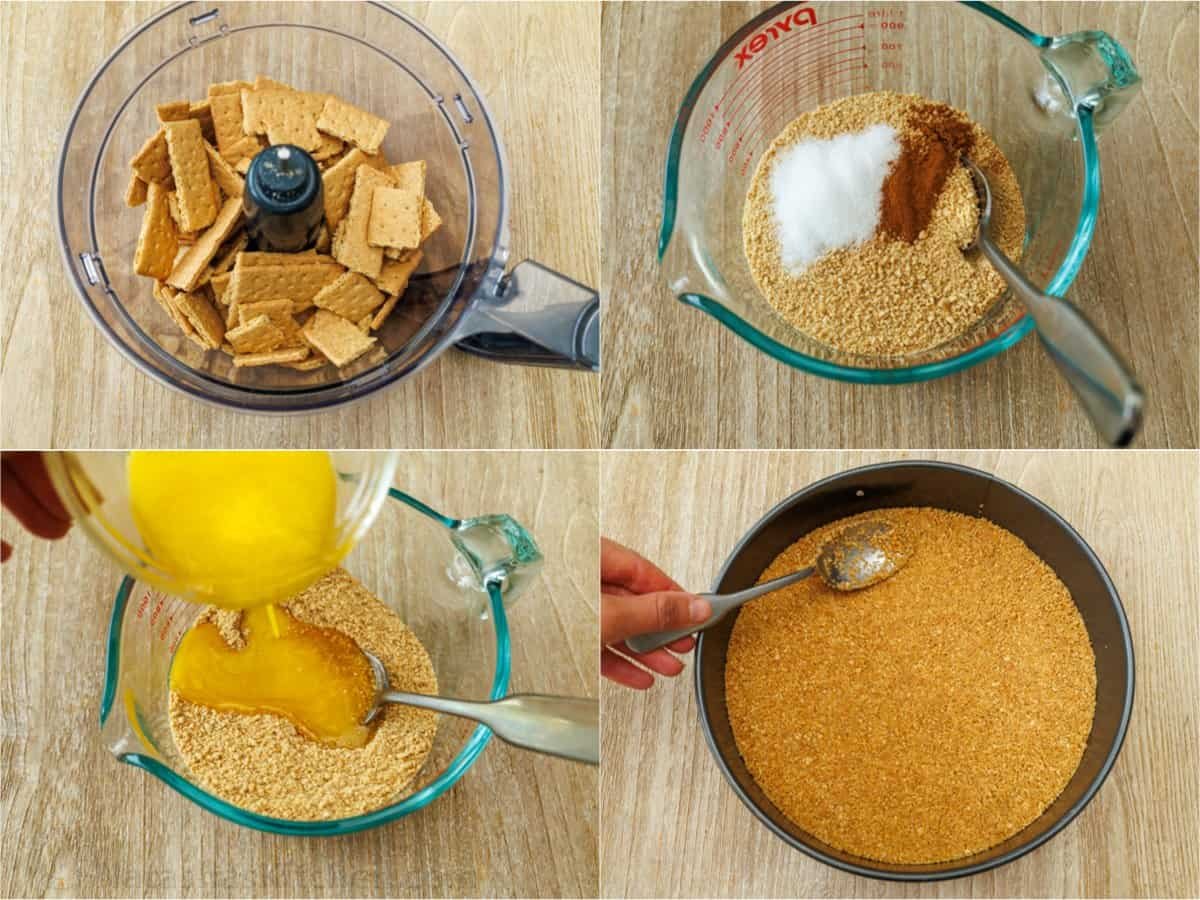 How to make a graham cracker crust using graham crackers, sugar, cinnamon and egg.