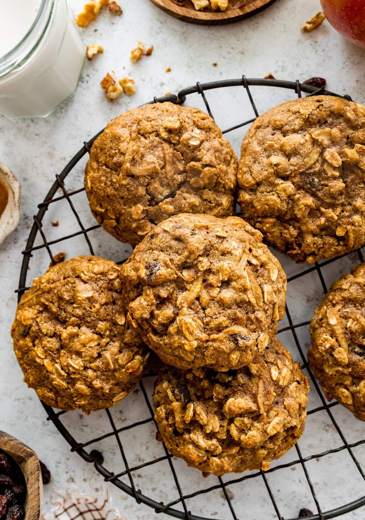 apple breakfast cookies on cooling rack.