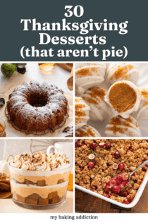 For thanksgiving dessert images in a collage. Text overlay includes post name.
