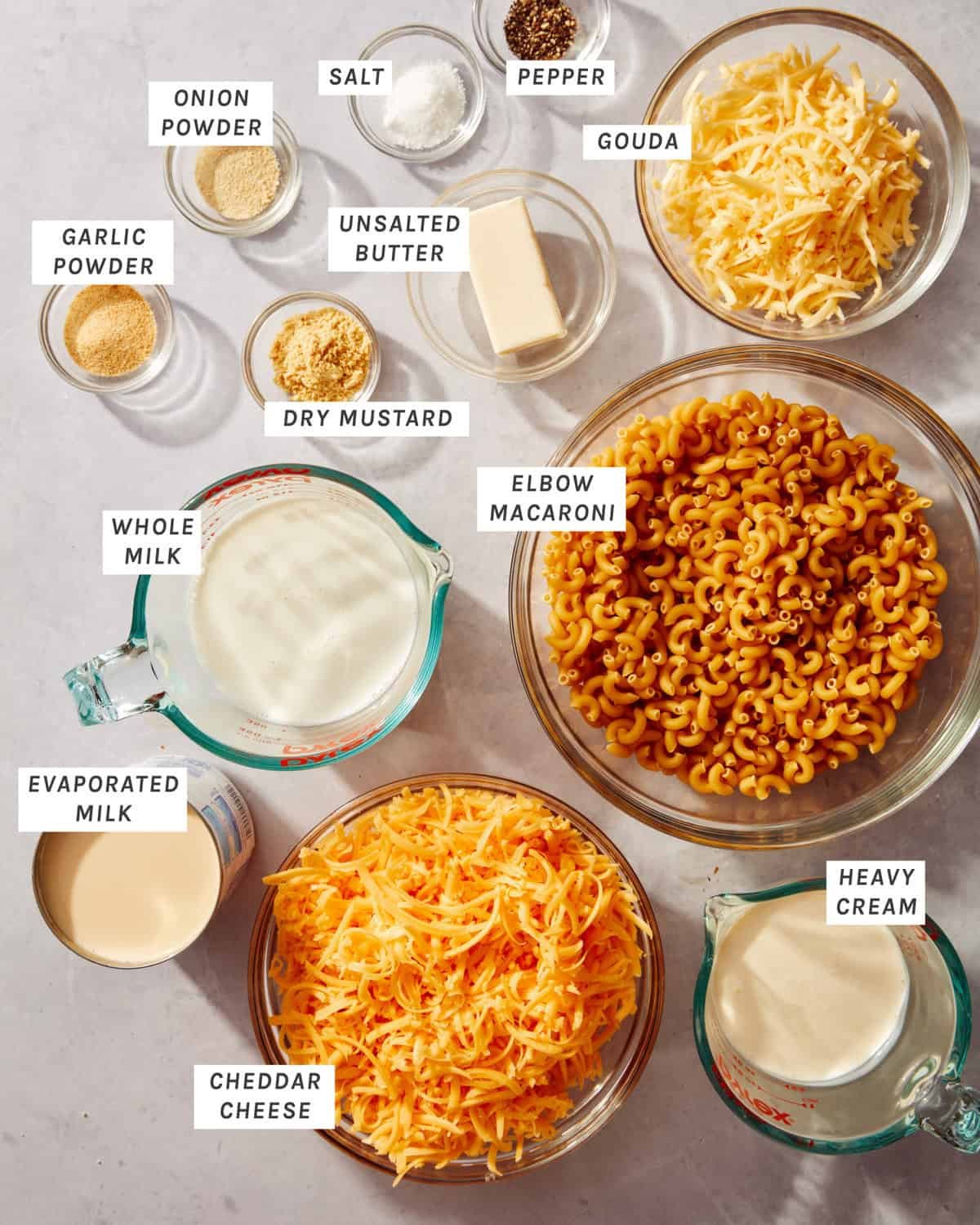 Ingredients to make crock pot mac and cheese.