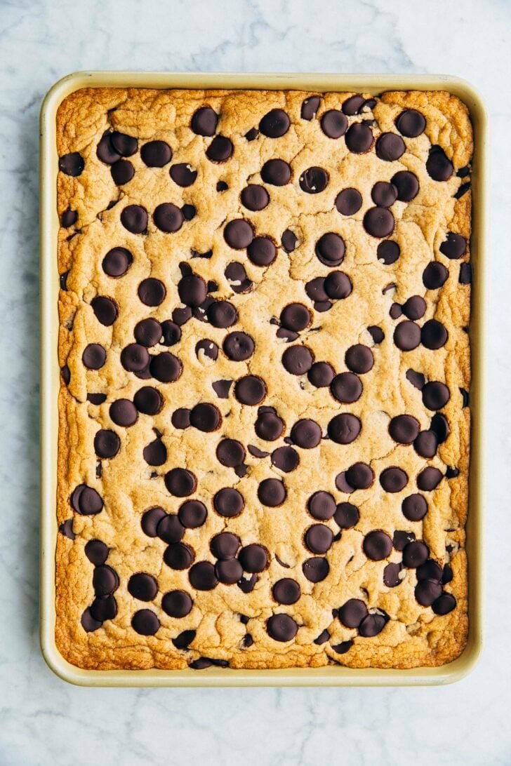 photo of the baked cookie cake before it's been decorated