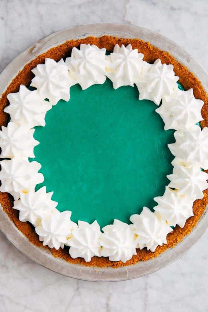close up photo of homemade Mountain Dew Baja Blast pie