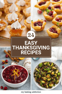 Collage image of 4 easy thanksgiving recipes. Image overlay includes post title.