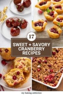 Collage of 4 cranberry recipe photos. Text overlay includes post title.