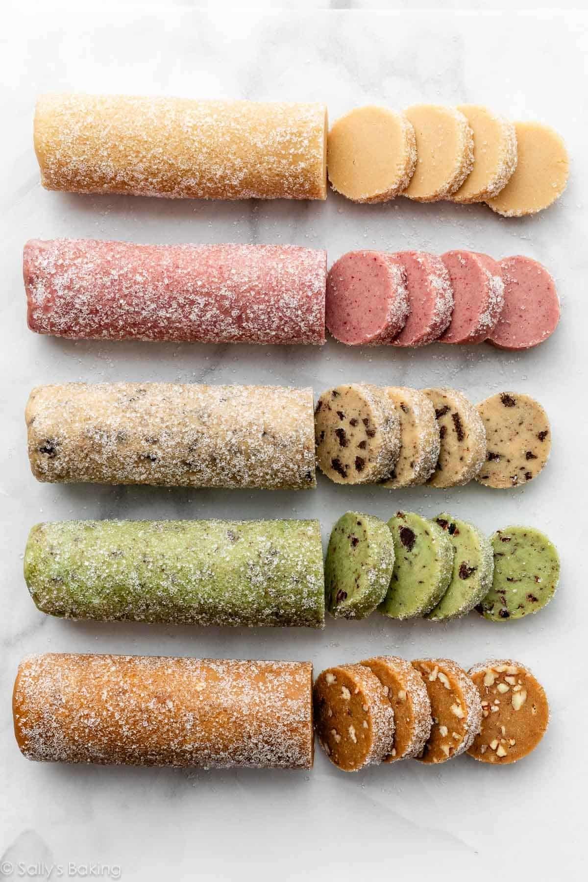 logs of dough in various flavors.