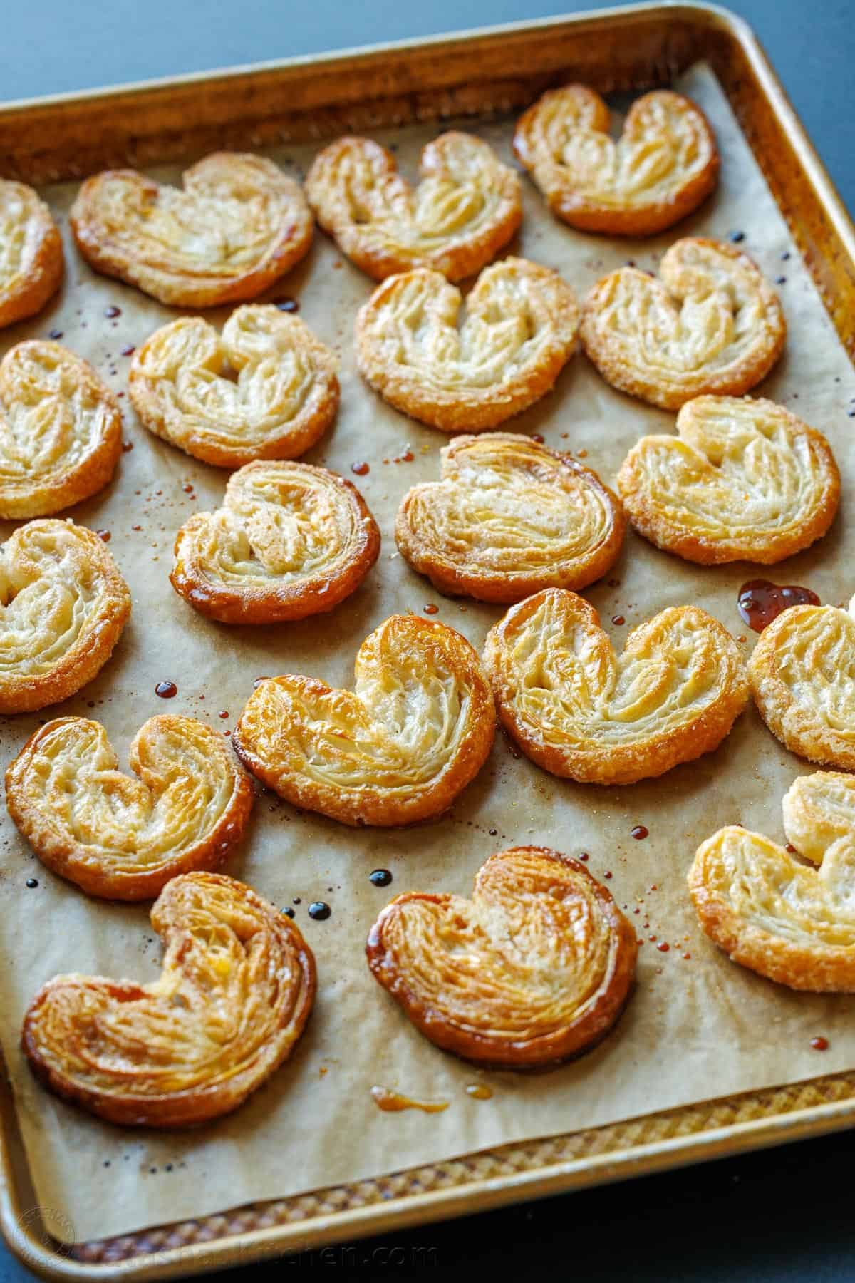 Baked palmiers pastries recipe on a cookie sheet