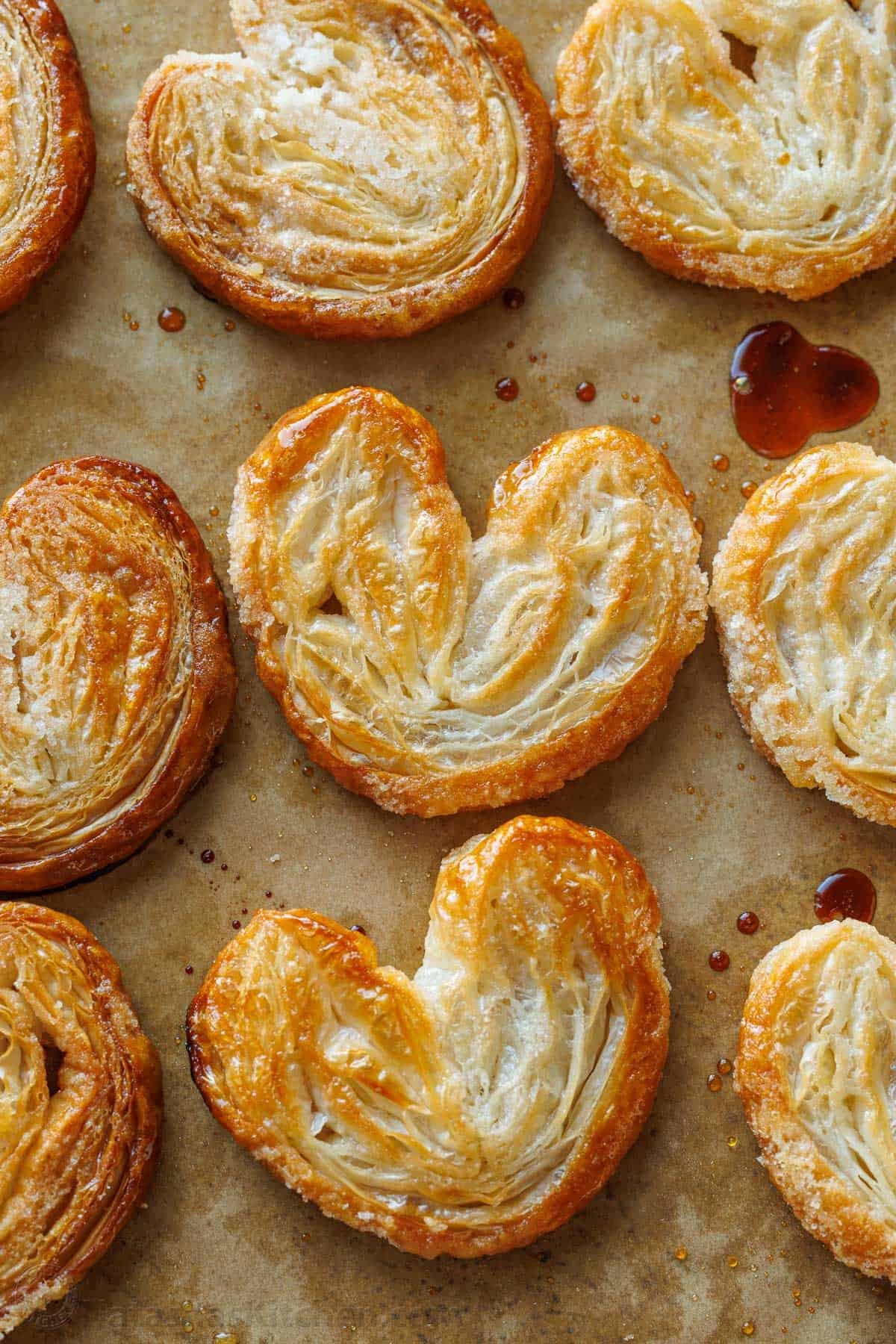 Palmiers cookies on parchment paper