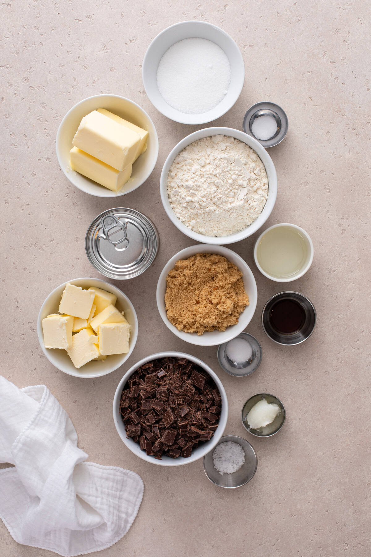Millionaire shortbread ingredients arranged on a countertop.