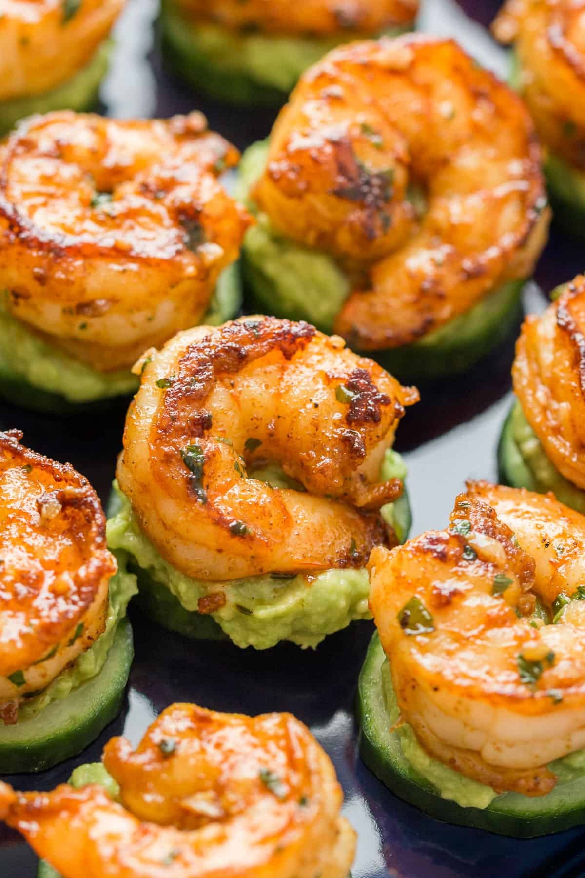 cucumber shrimp bites on a serving platter