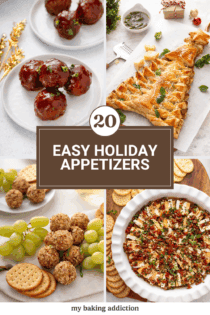 Collage of 4 easy holiday appetizers. Text overlay includes the post name.