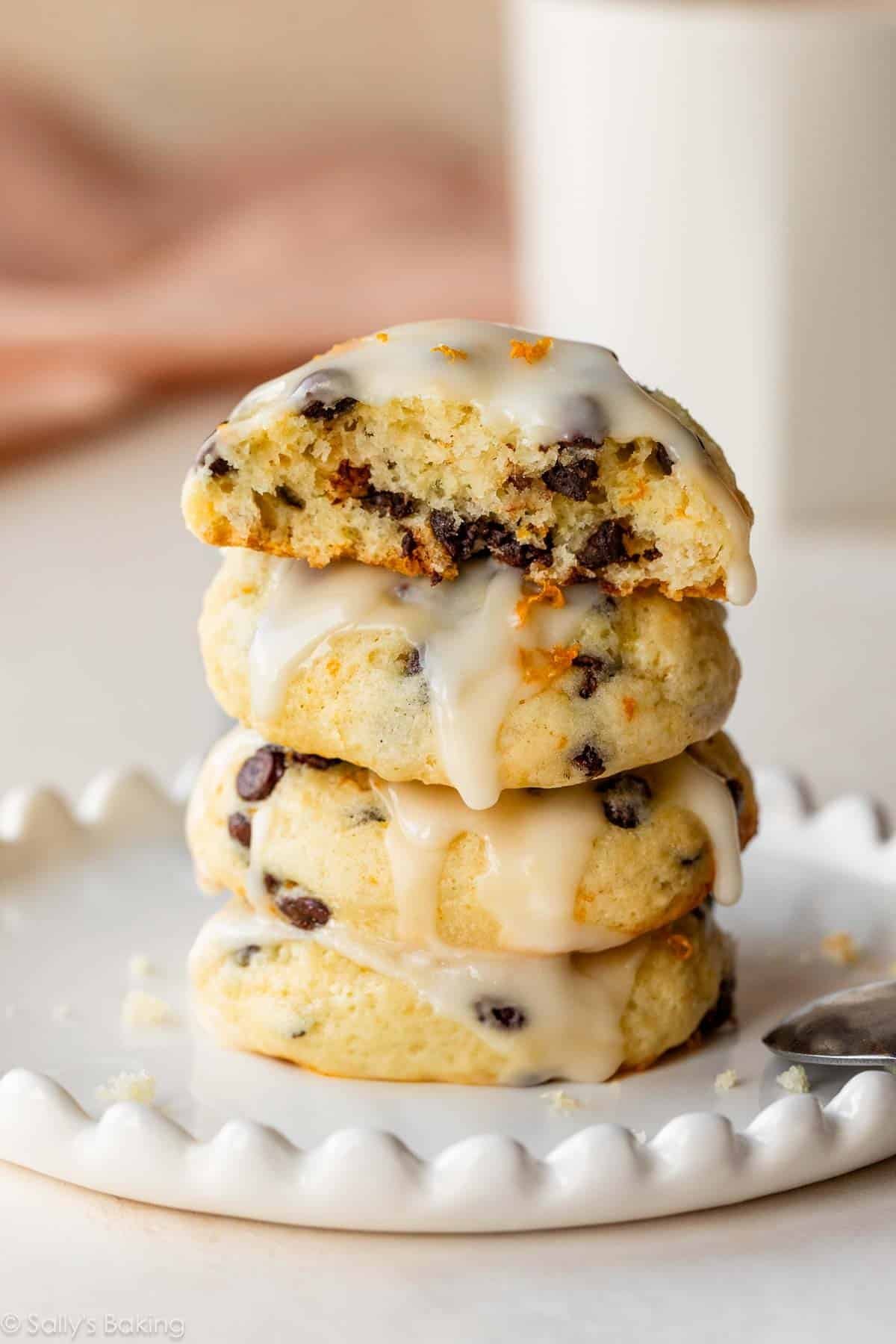 stack of orange chocolate chip ricotta cookies.