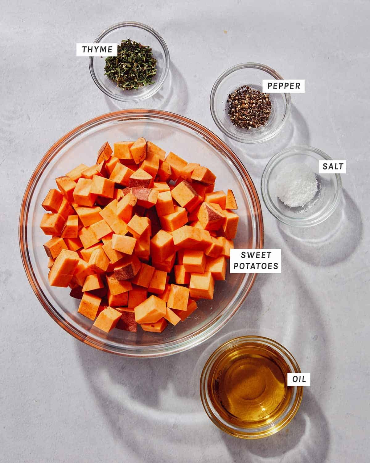 Sweet potato ingredients for roasting. 