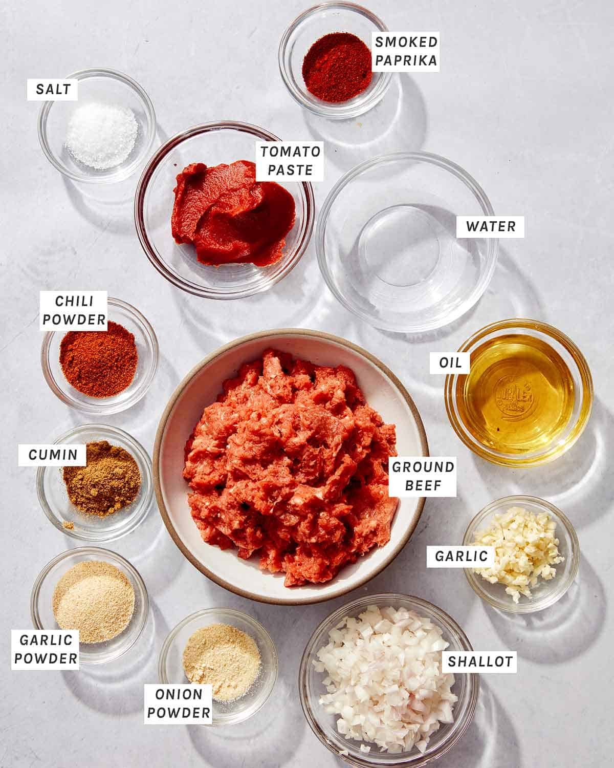 Beef ingredients on a kitchen counter.