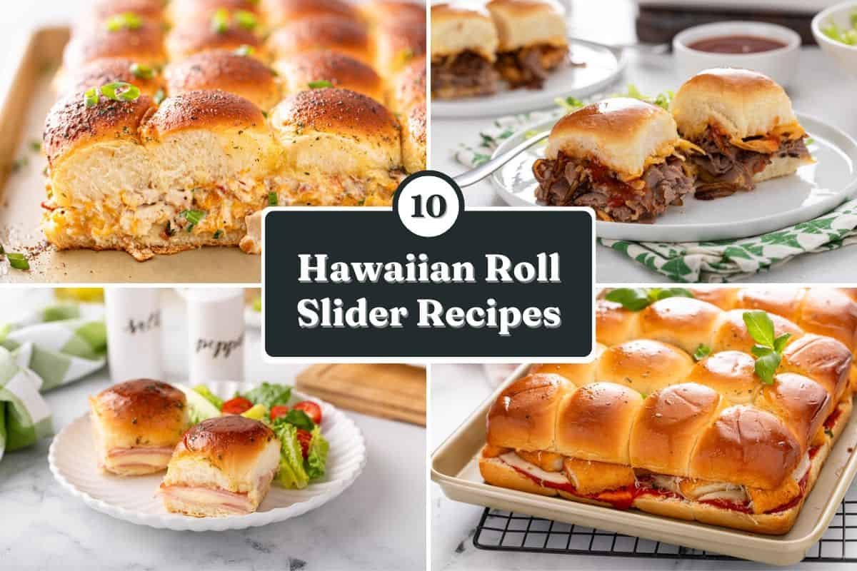 Collage of 4 hawaiian roll slider images.