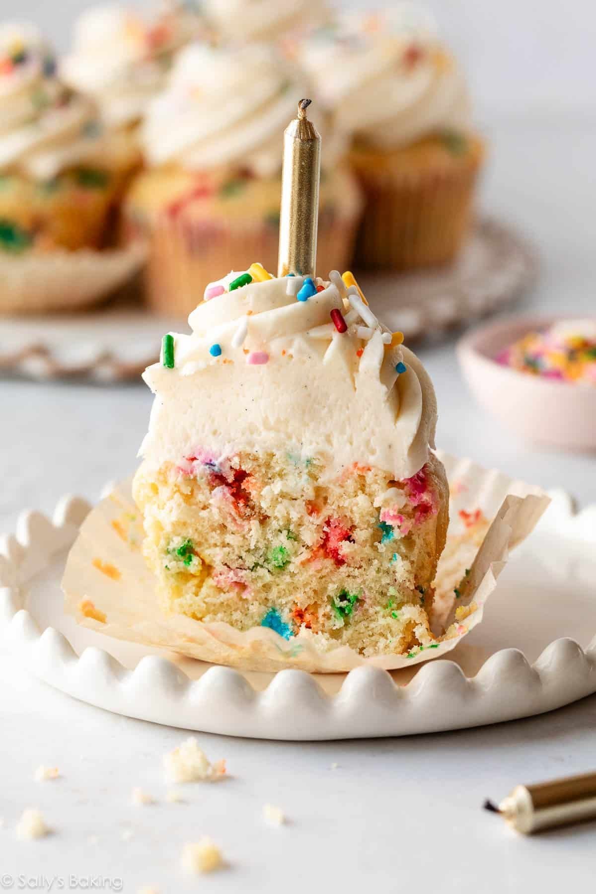 funfetti cupcake with candle.