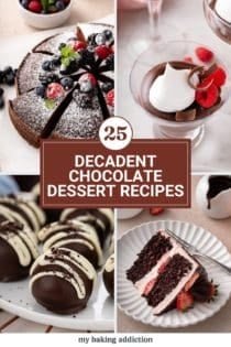 Collage of four images featuring chocolate desserts. Text overlay includes post name.