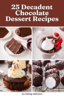 Collage of four images featuring chocolate desserts. Text overlay includes post name.