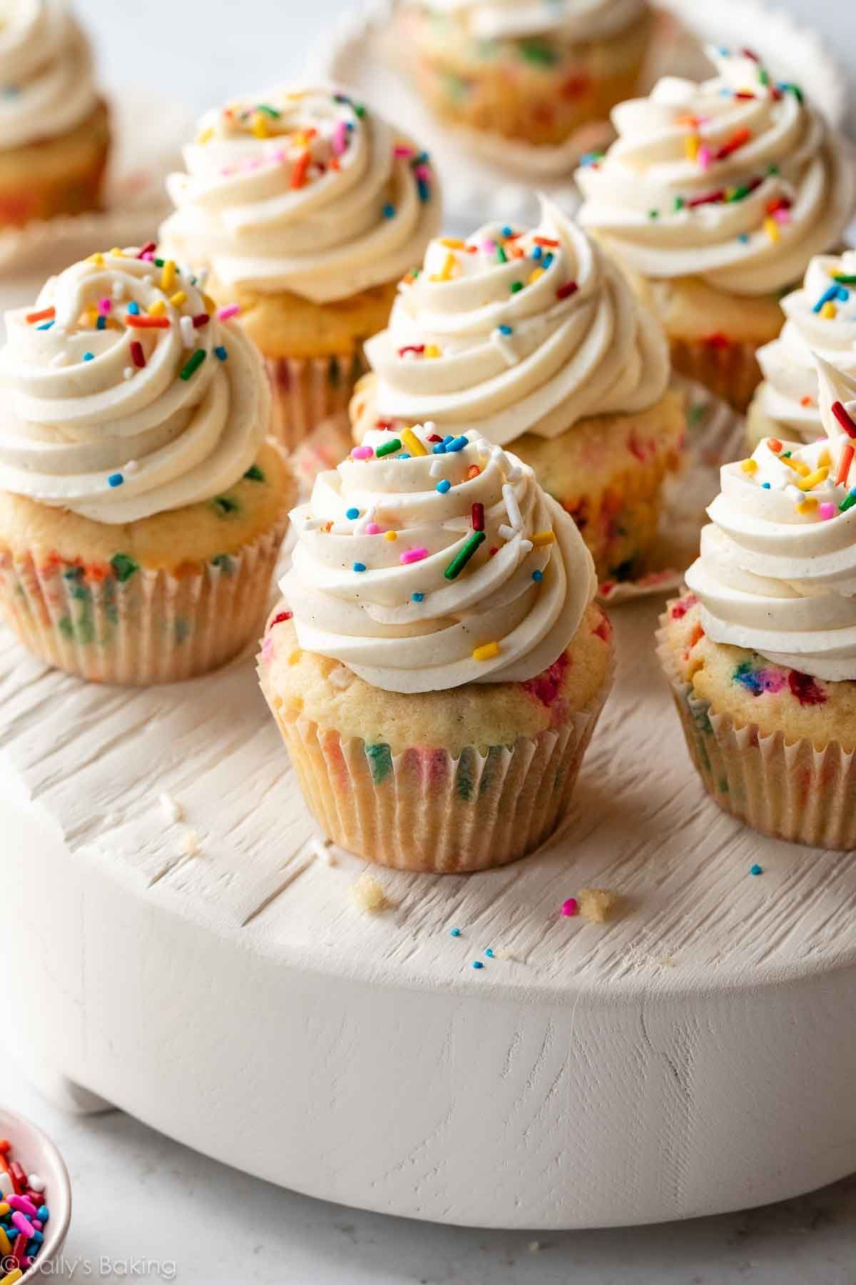 funfetti cupcakes with cream cheese buttercream.