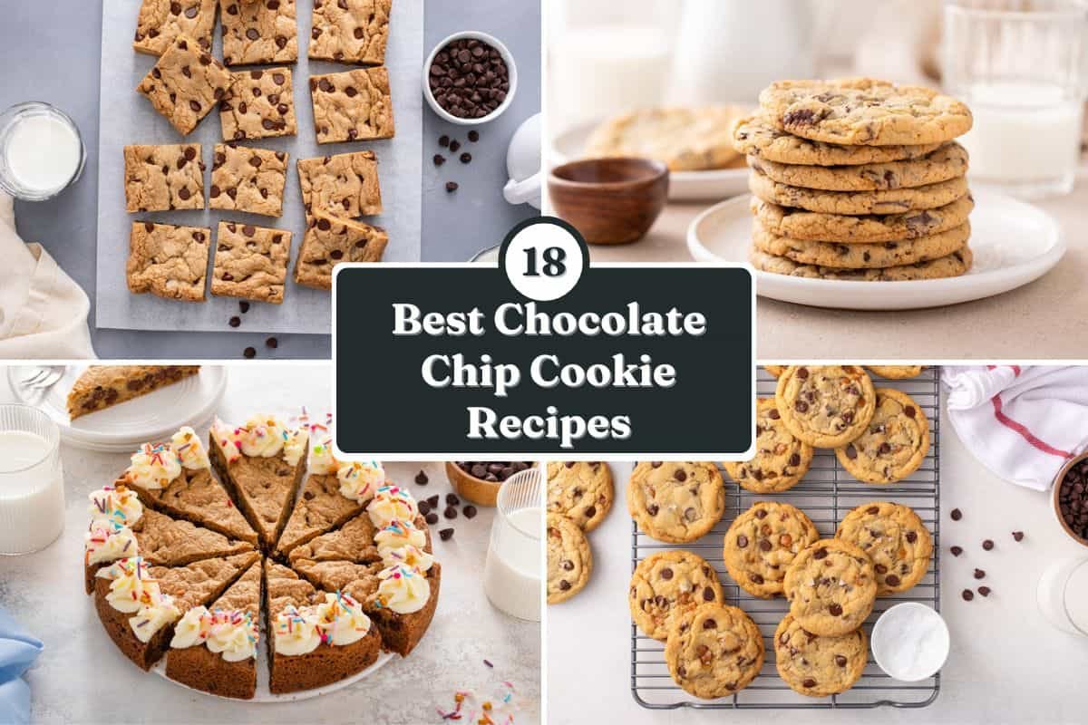 Collage of 4 chocolate chip cookie recipe images with the words