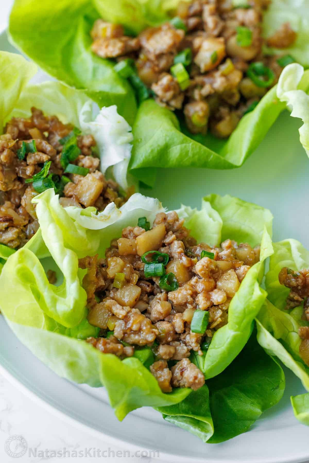 Asian chicken lettuce wraps in butter lettuce cups