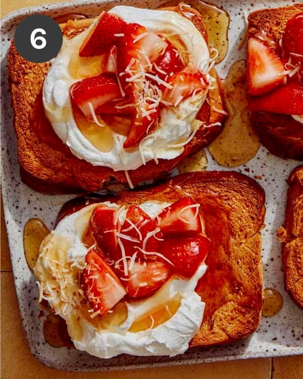 Honey toast with toppings on it. 