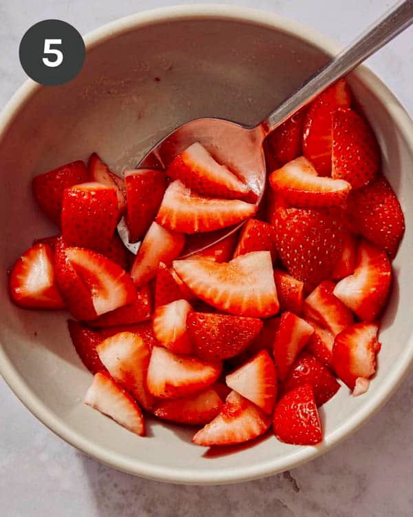 Strawberry topping for honey toast in a bowl. 