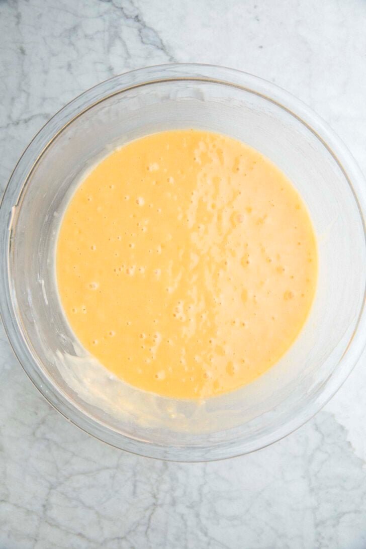 Photo of batter for the chocolate pistachio loaf before being flavored with chocolate and pistachio