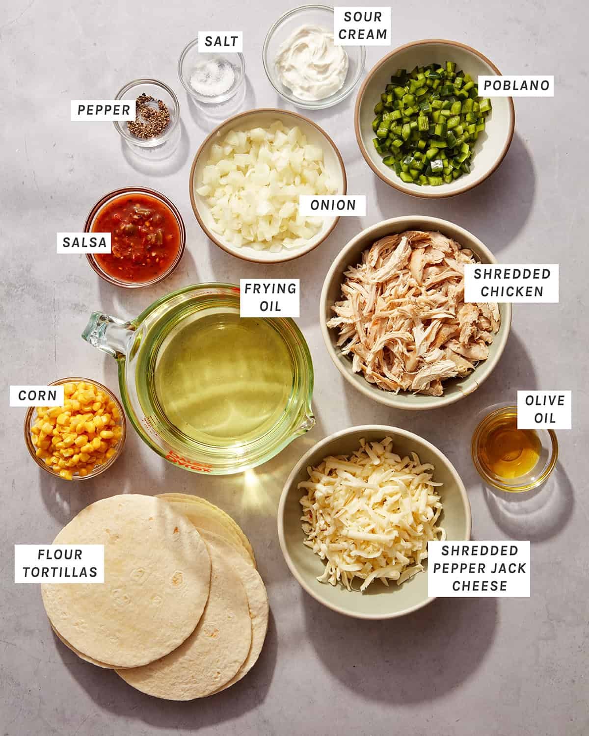 Ingredients to make our flautas recipe.