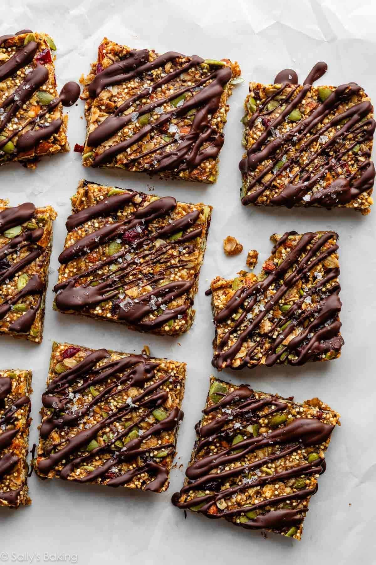 quinoa granola bars with dark chocolate and sea salt.