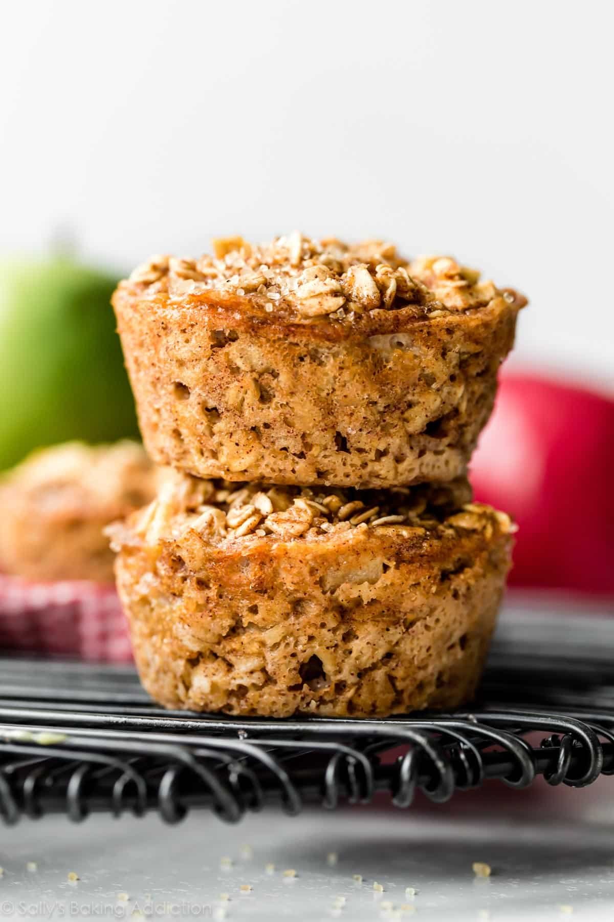 stack of apple cinnamon baked oatmeal cups
