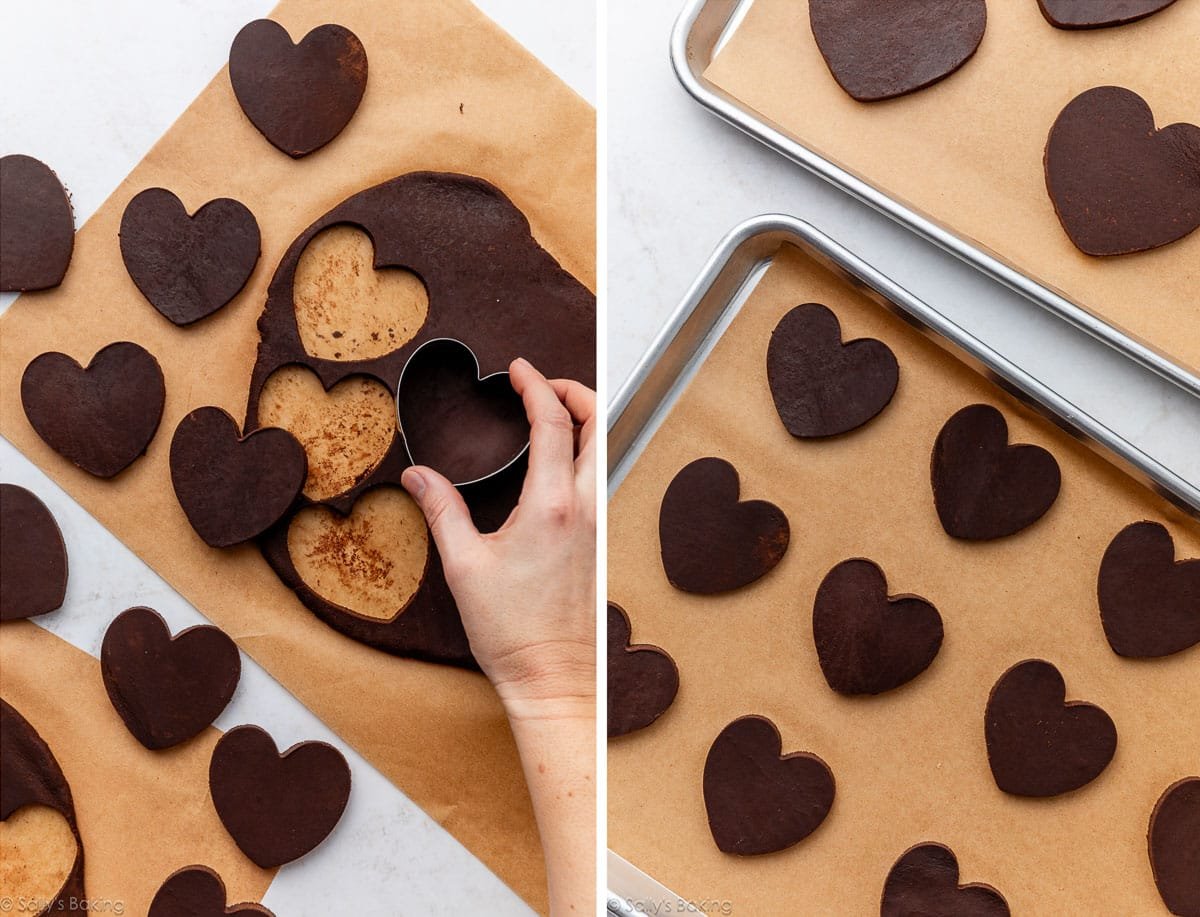chocolate dough cut into hearts.