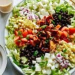 Loaded BBQ chicken salad recipe in a bowl.