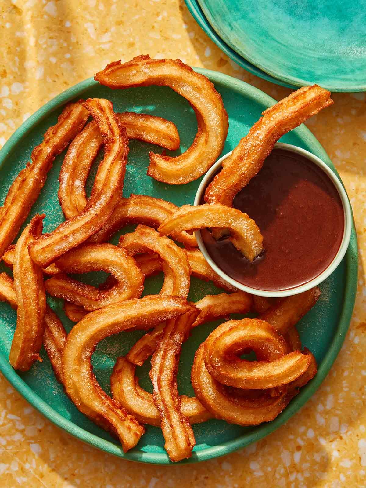 Spanish Churros with chocolate sauce on the side. 