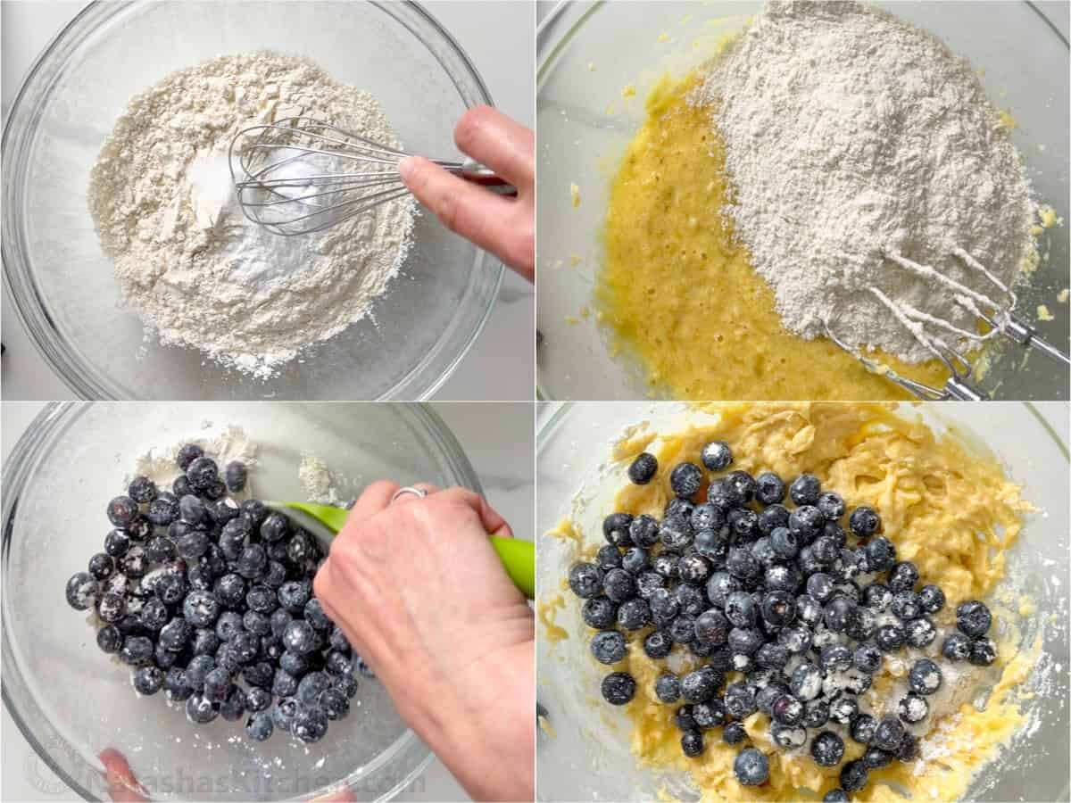 Adding dry ingredients and fruit to a batter