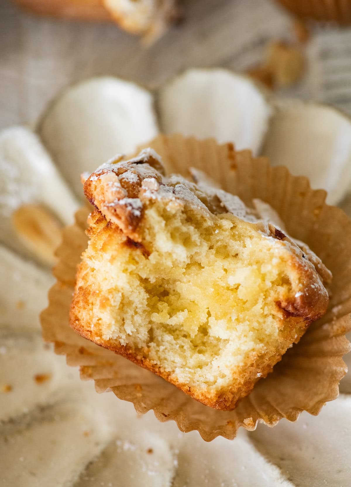 almond croissant muffin with almond filling. 